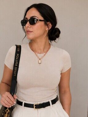 Louis Vuitton Silver Padlock Pendant With Rose Gold Chunky Chain